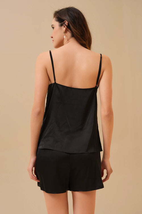Mysthelle Black Sakura Embellished Cami Top and Shorts Set