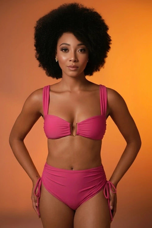 Wild Bloom Ruched Bikini with High-Waist Bottoms