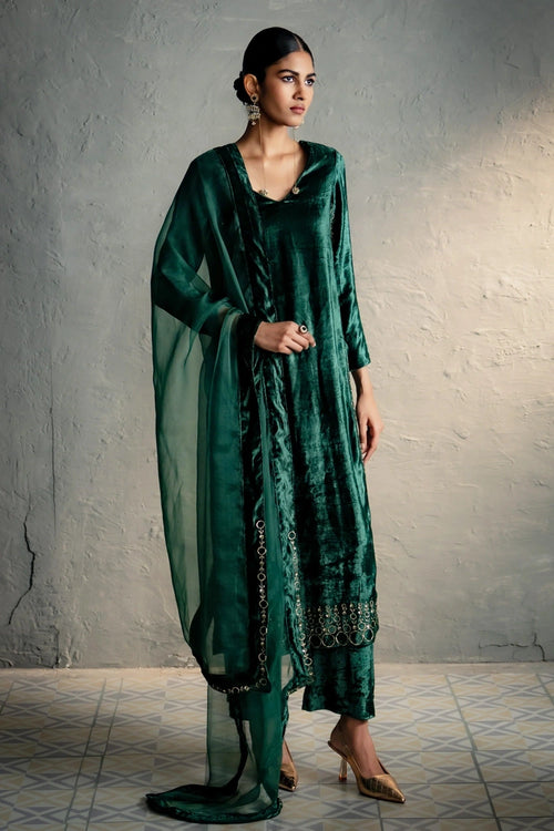 Velvet Green Kurta Set