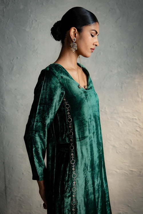 Velvet Green Kurta Set