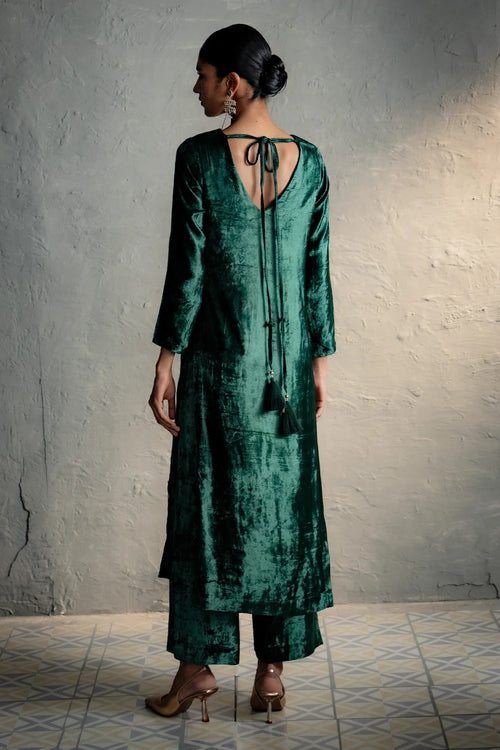 Velvet Green Kurta Set
