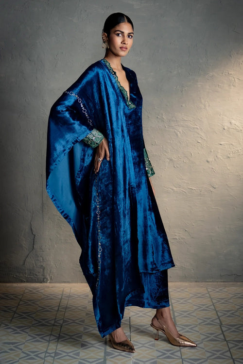 Maaya V Neck Blue Kurta Set