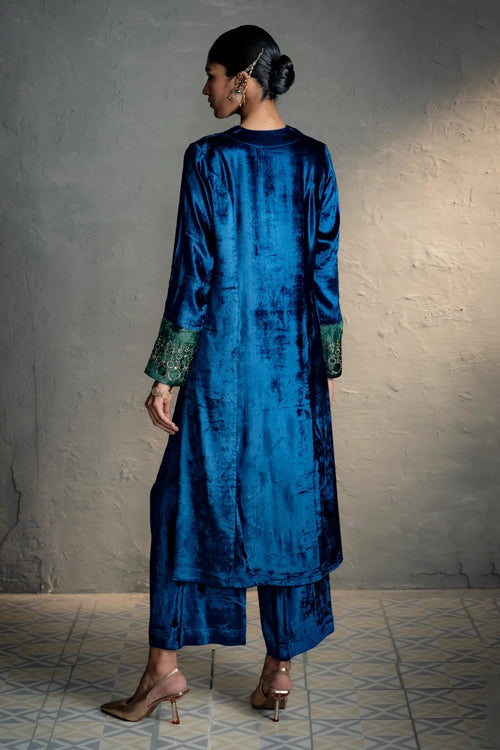 Maaya V Neck Blue Kurta Set