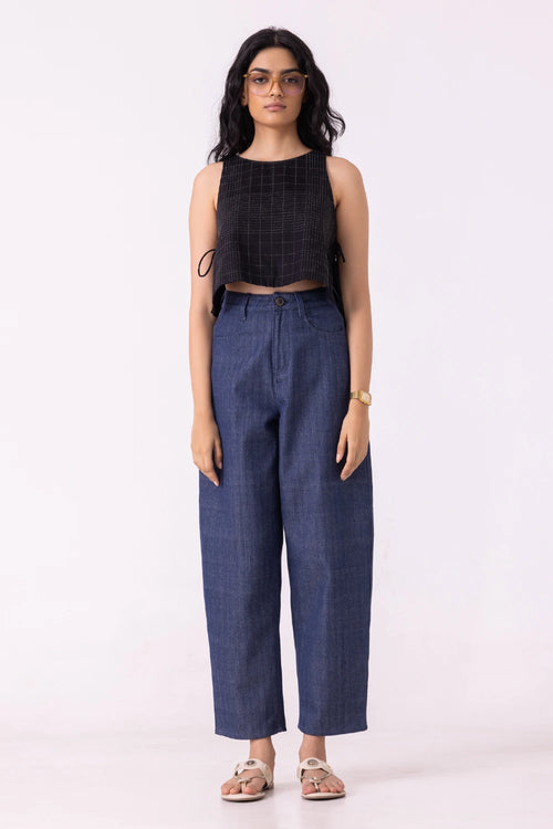 Katniss Blue Handwoven Denim Barrel Pants