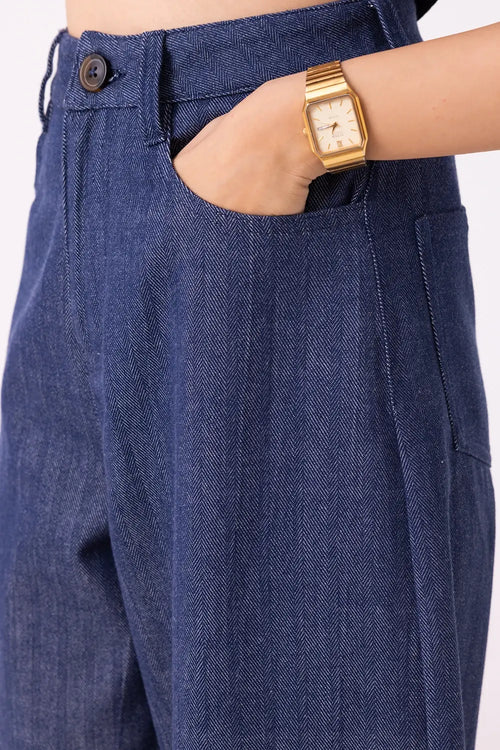 Katniss Blue Handwoven Denim Barrel Pants