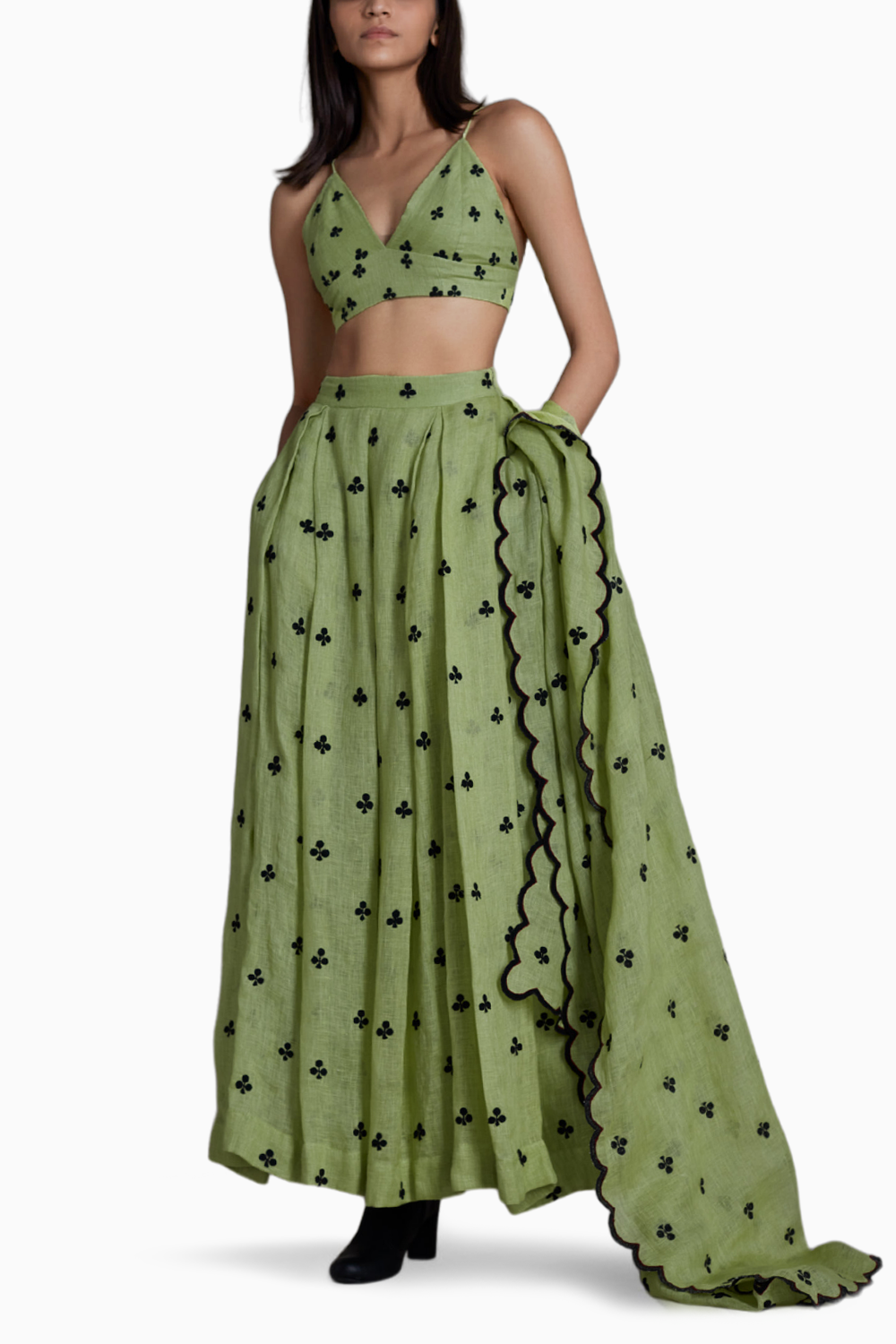 Mati Club Counter Lehenga Set-Green