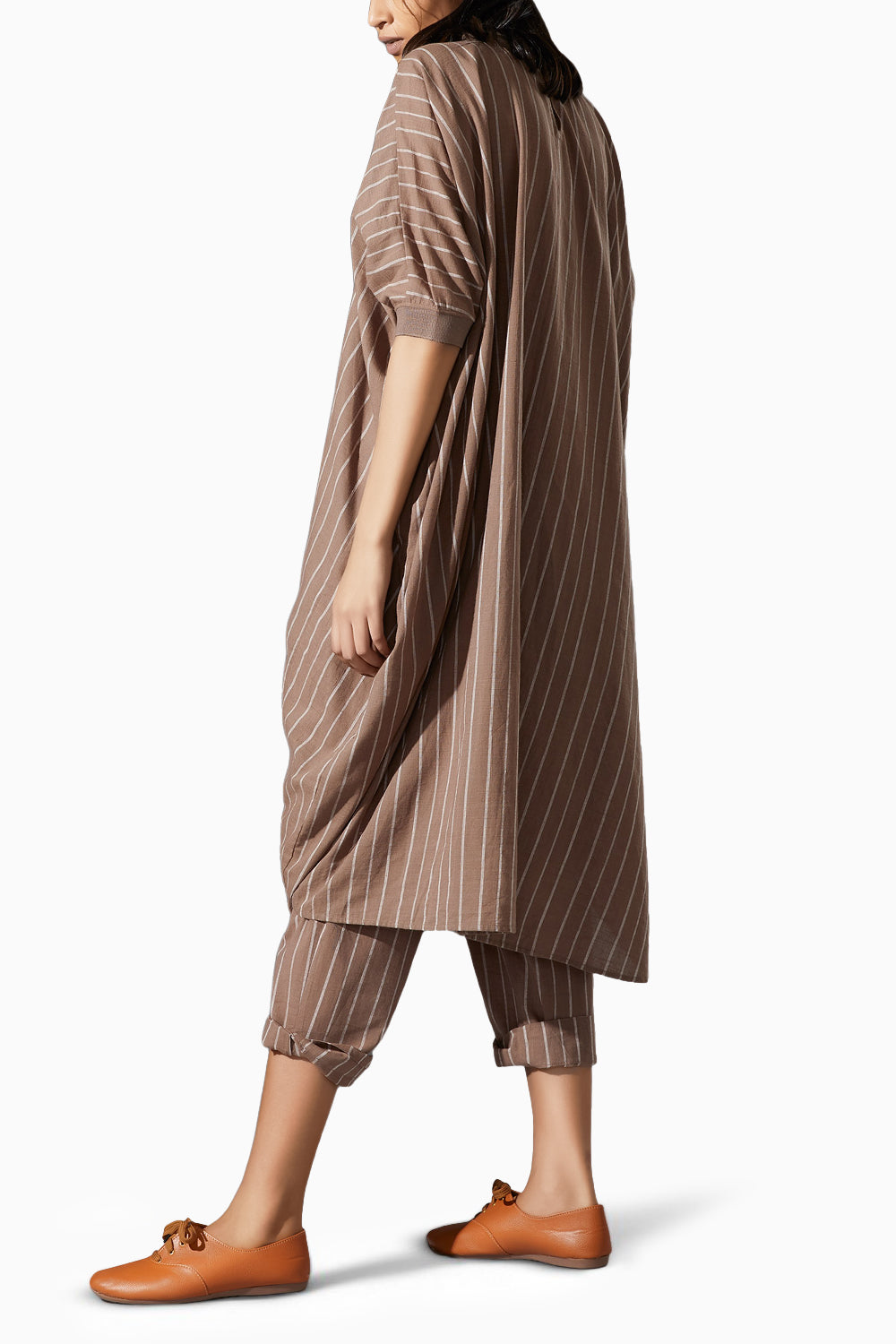 Ribbed Collar Beige Cowl Dress