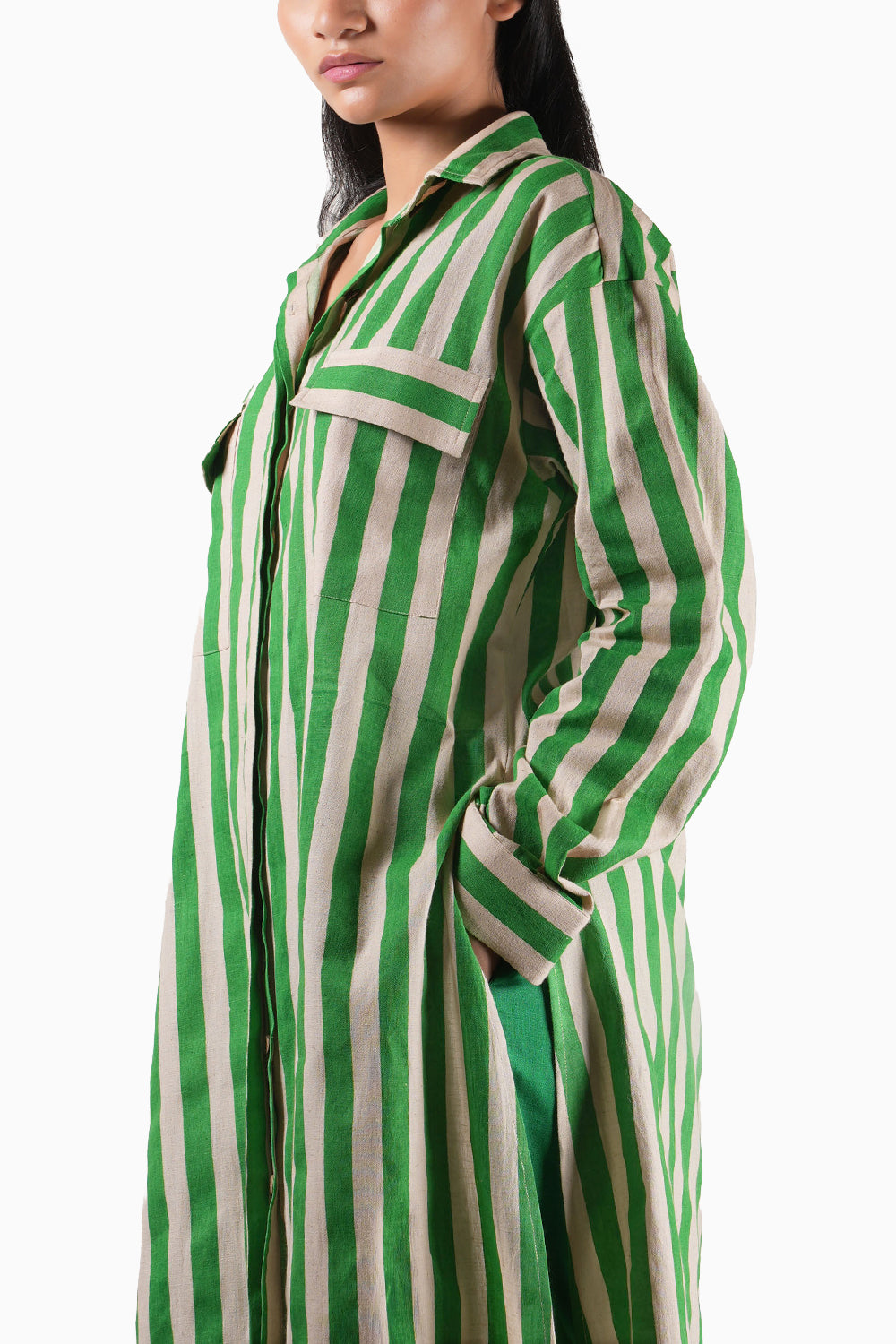 Green Striped Tunic Set