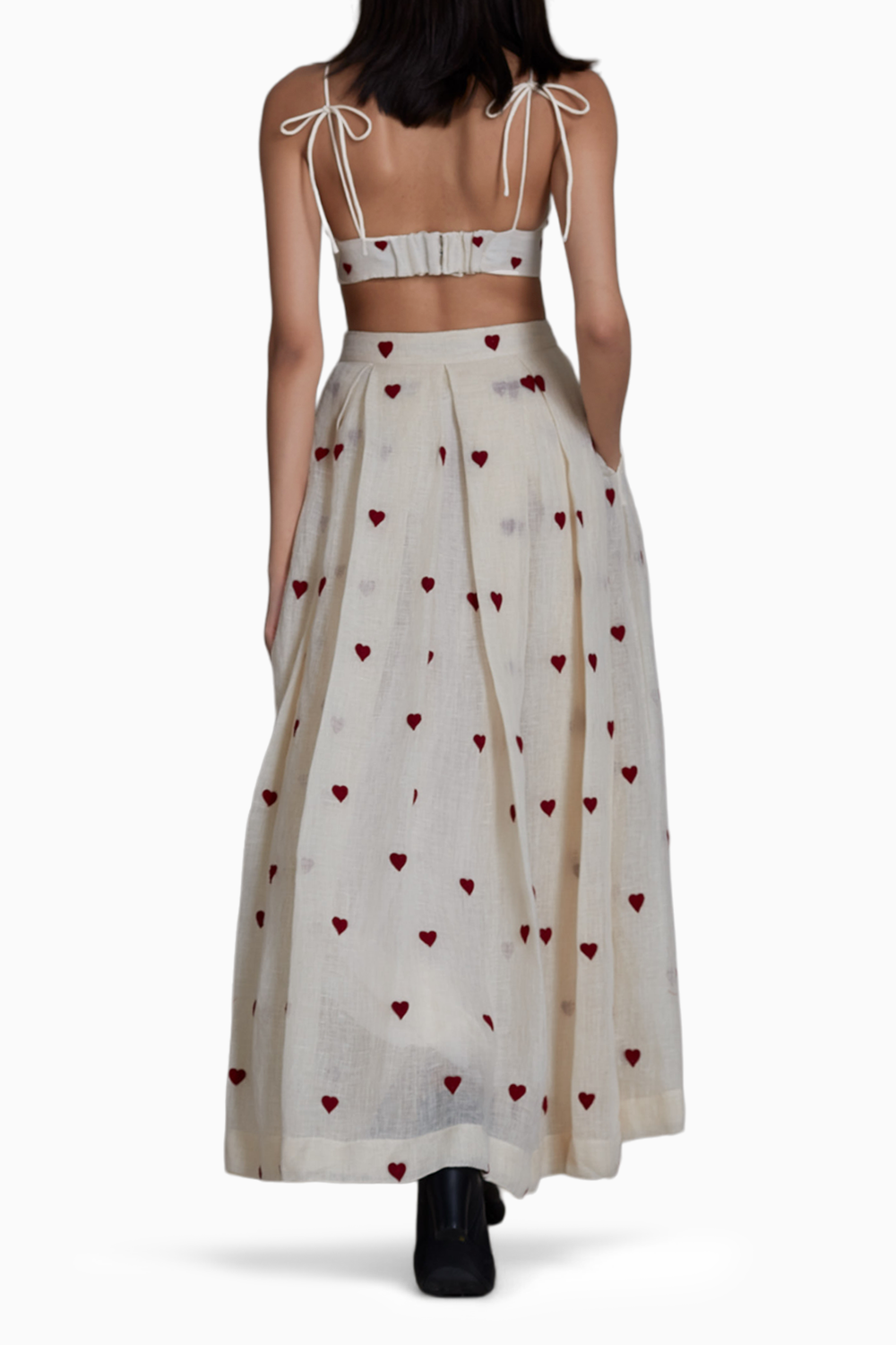 Mati Heart Counter Lehenga Set-Oatmeal