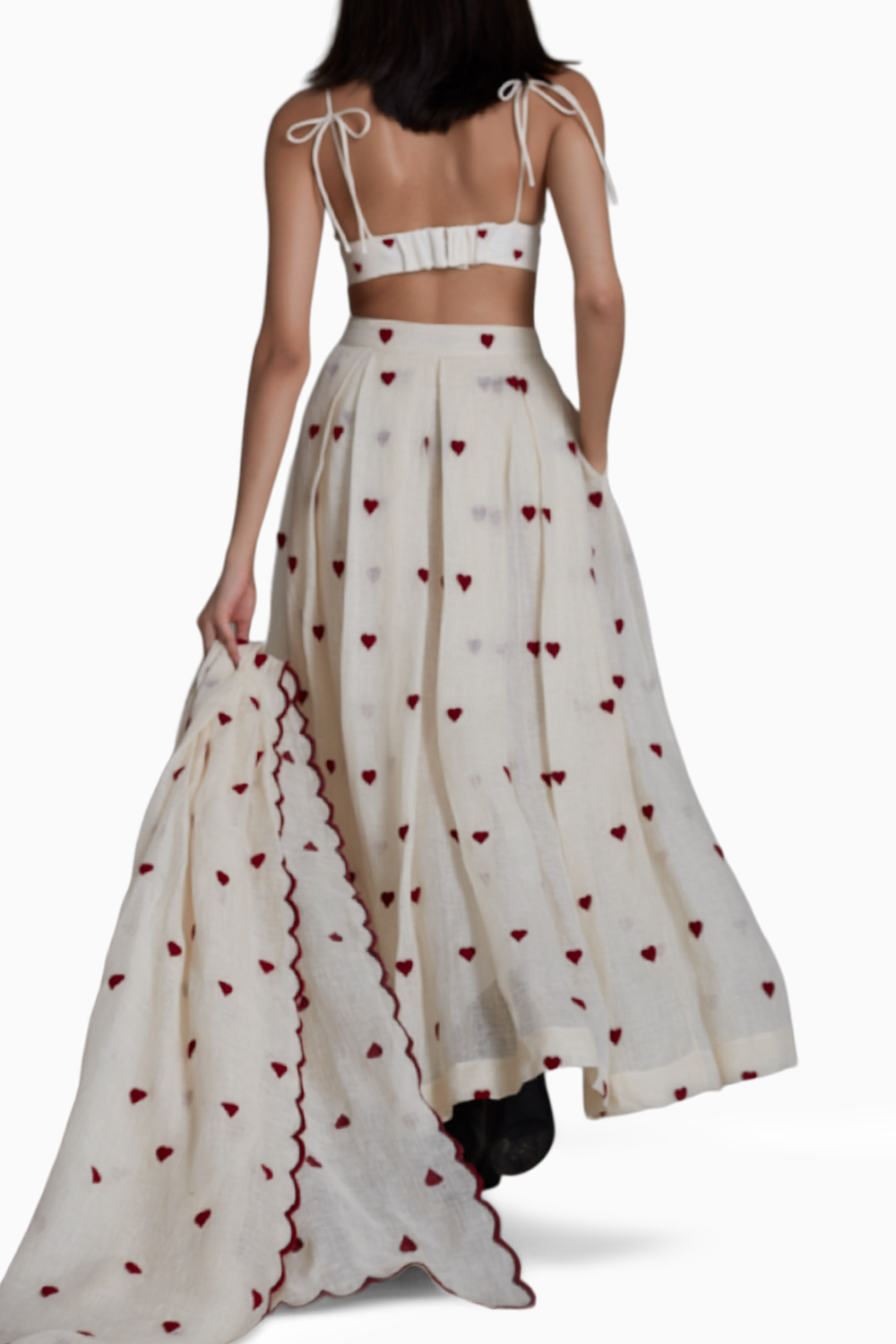 Mati Heart Cover Lehenga Set-Oatmeal