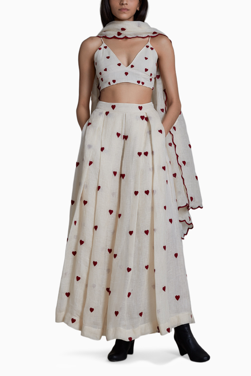 Mati Heart Cover Lehenga Set-Oatmeal