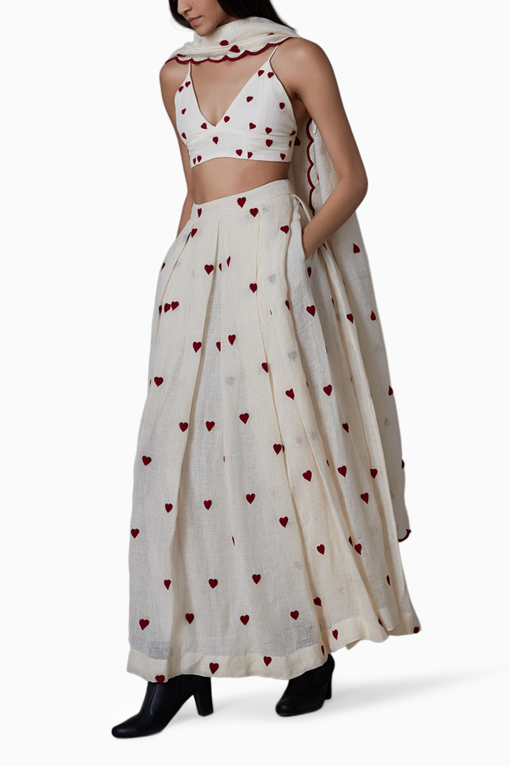 Mati Heart Cover Lehenga Set-Oatmeal