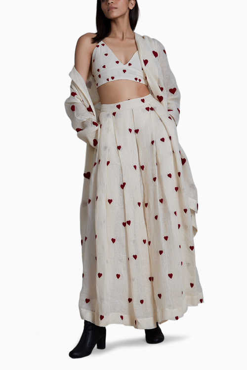 Mati Heart Counter Lehenga Set-Oatmeal