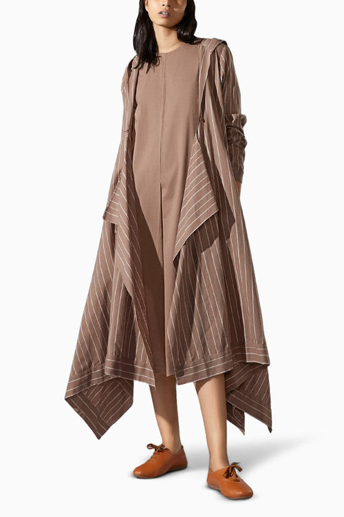 Hooded Koza Beige Dress and Overlay Co-ord Set