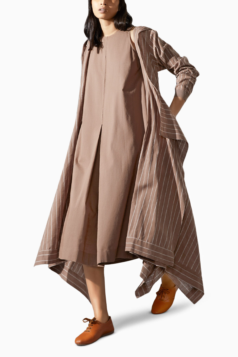 Hooded Koza Beige Dress and Overlay Co-ord Set