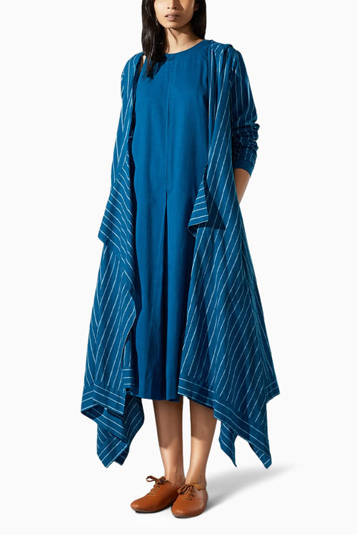 Hooded Koza Blue Dress and Overlay Co-ord Set