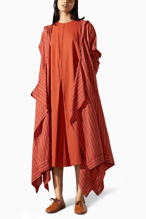 Hooded Koza Rust Dress and Overlay Co-ord Set