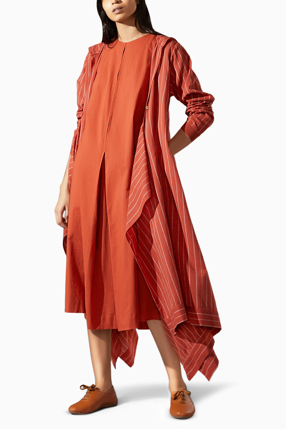 Hooded Koza Rust Dress and Overlay Co-ord Set