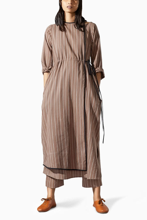 Overlap Beige Striped Tunic Co-ord Set