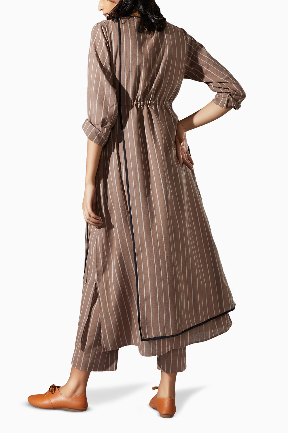 Overlap Beige Striped Tunic Co-ord Set