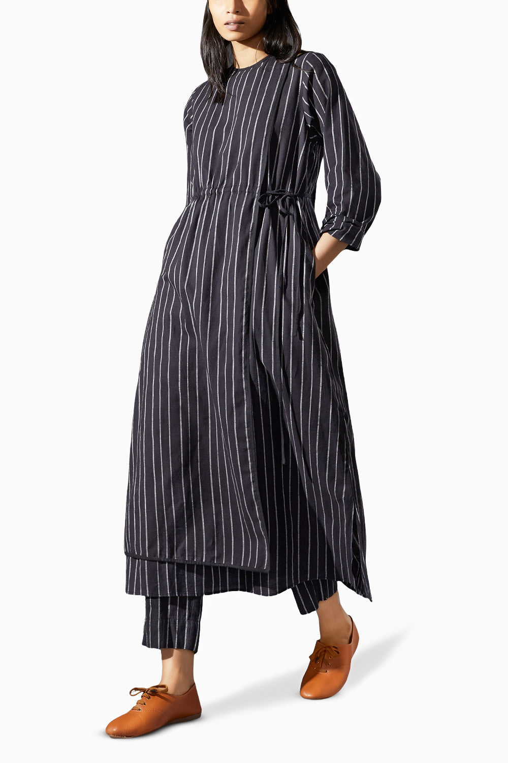 Overlap Black Striped Tunic Co-ord Set