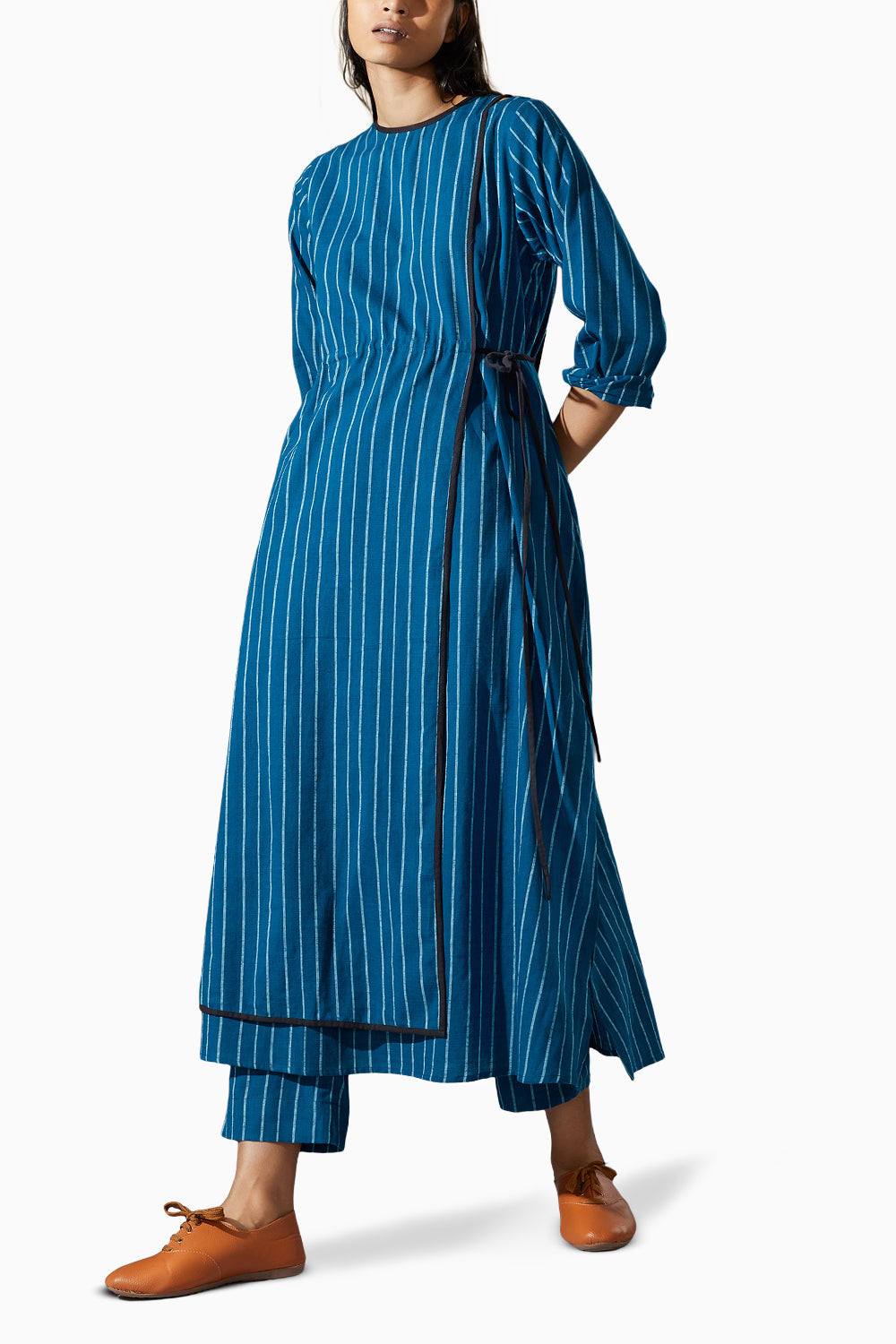 Overlap Blue Striped Tunic Co-ord Set