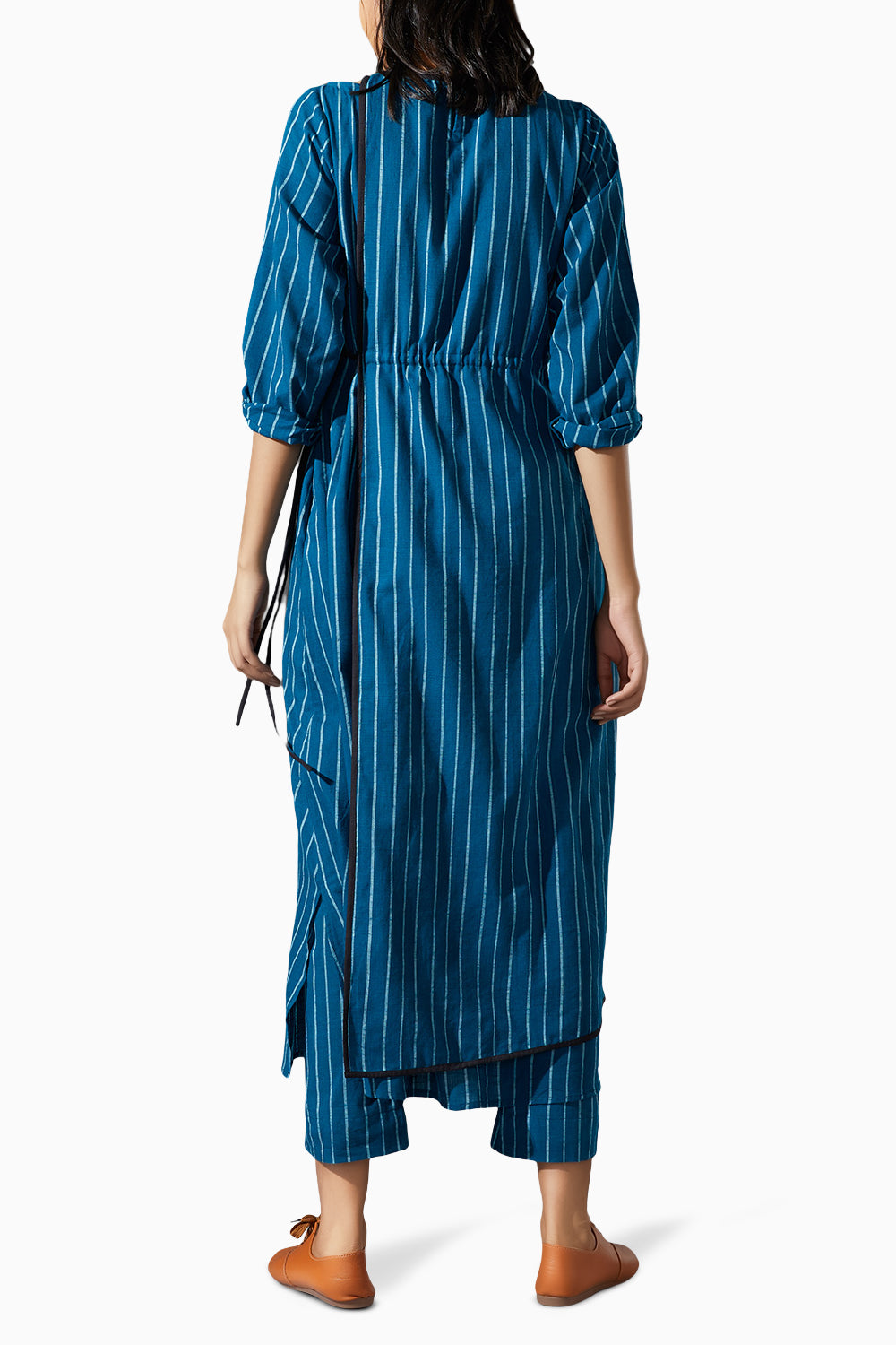 Overlap Blue Striped Tunic Co-ord Set