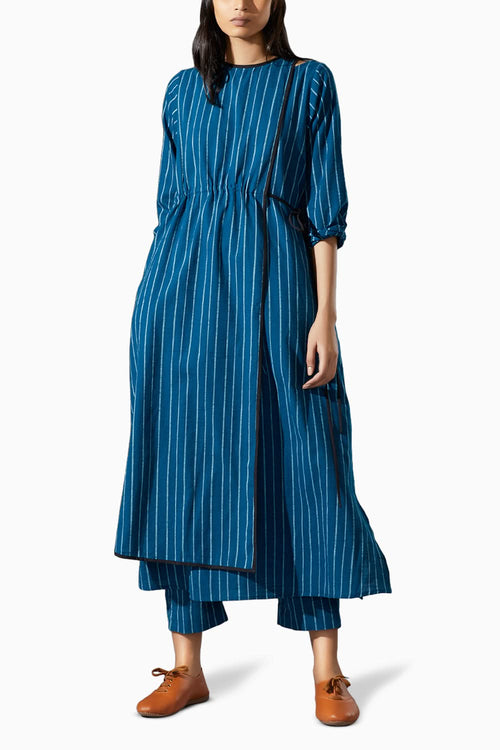Overlap Blue Striped Tunic Co-ord Set