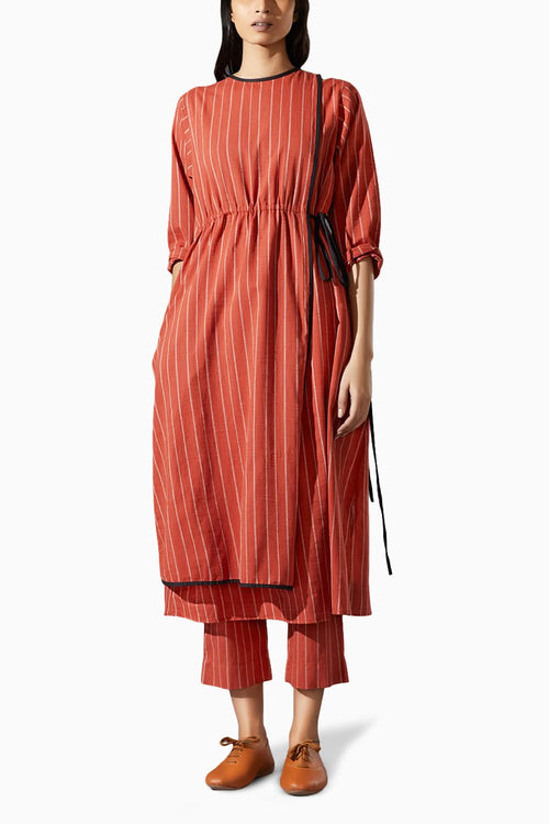 Overlap Rust Striped Tunic Co-ord Set