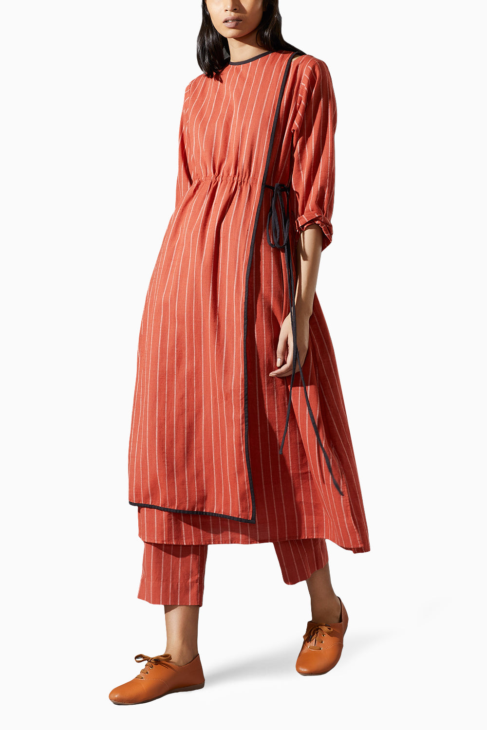 Overlap Rust Striped Tunic Co-ord Set