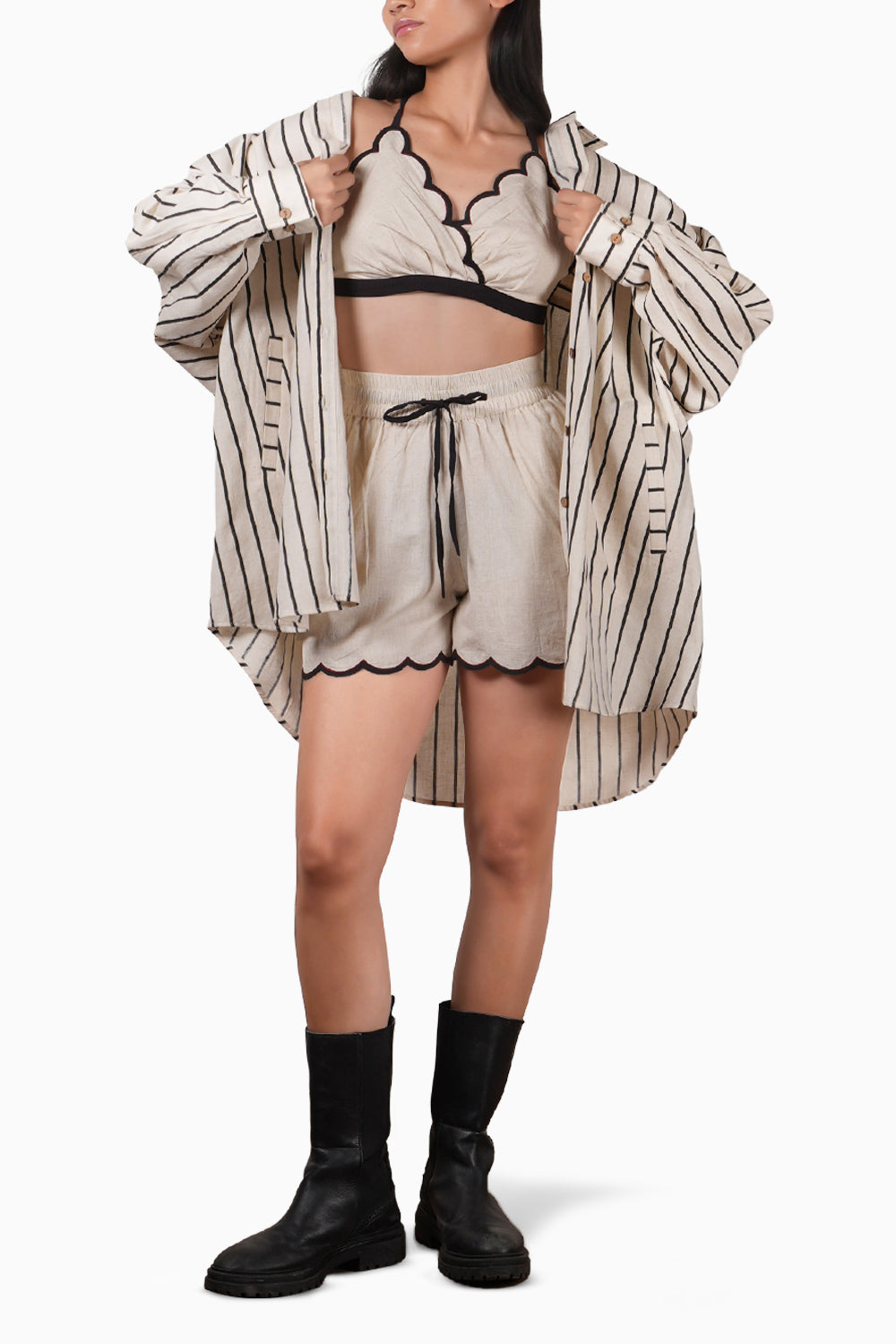 Oatmeal Oversized Striped Co-ord Set