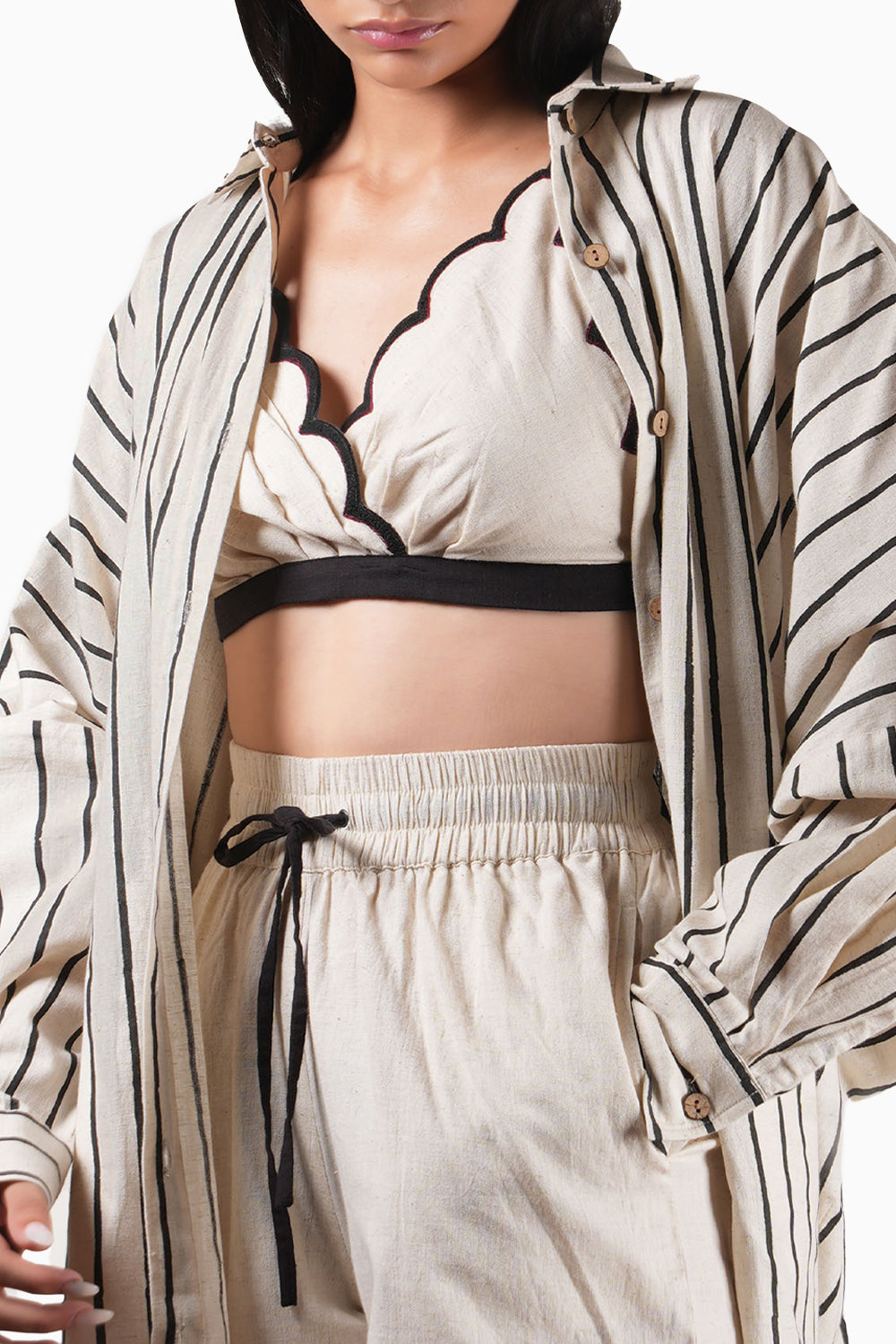 Oatmeal Oversized Striped Co-ord Set