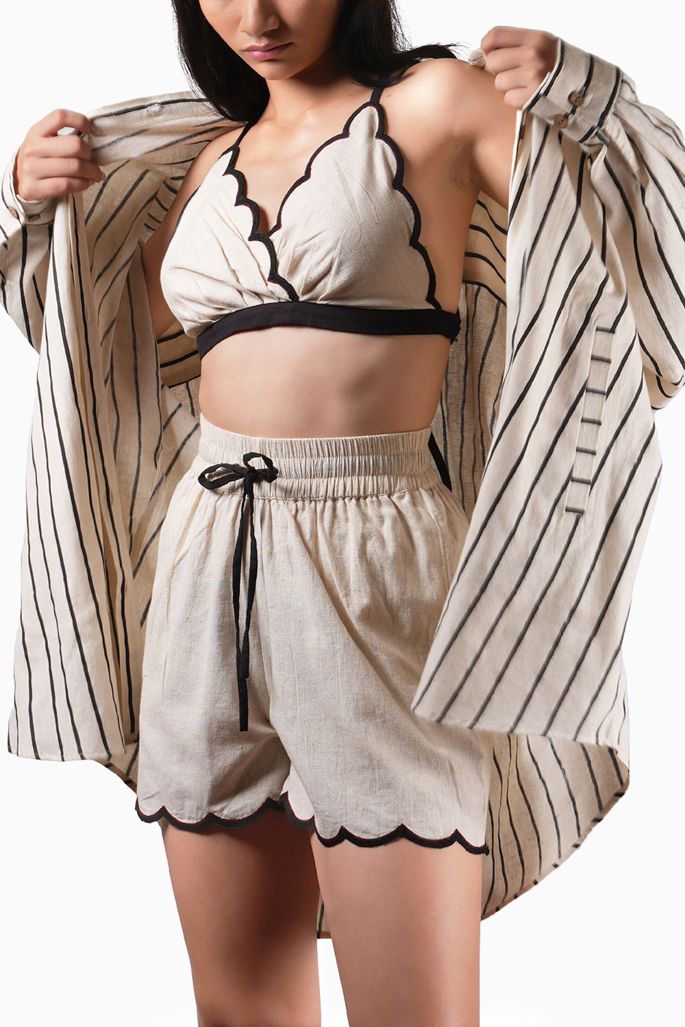 Oatmeal Oversized Striped Co-ord Set