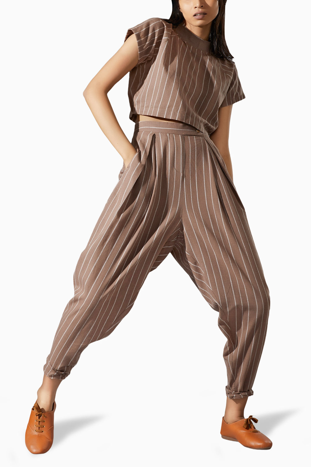 Ribbed Stoka Beige Striped Co-ord Set