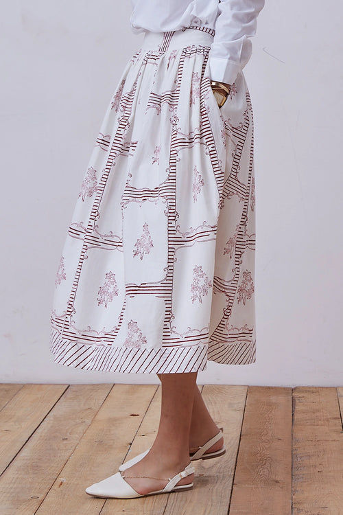 Maud Red Hand Printed Skirt