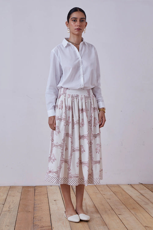 Maud Red Hand Printed Skirt