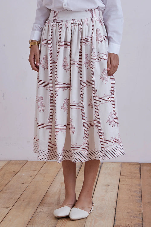 Maud Red Hand Printed Skirt