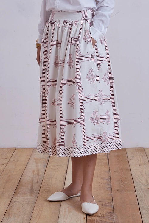 Maud Red Hand Printed Skirt