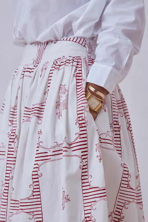 Maud Red Hand Printed Skirt