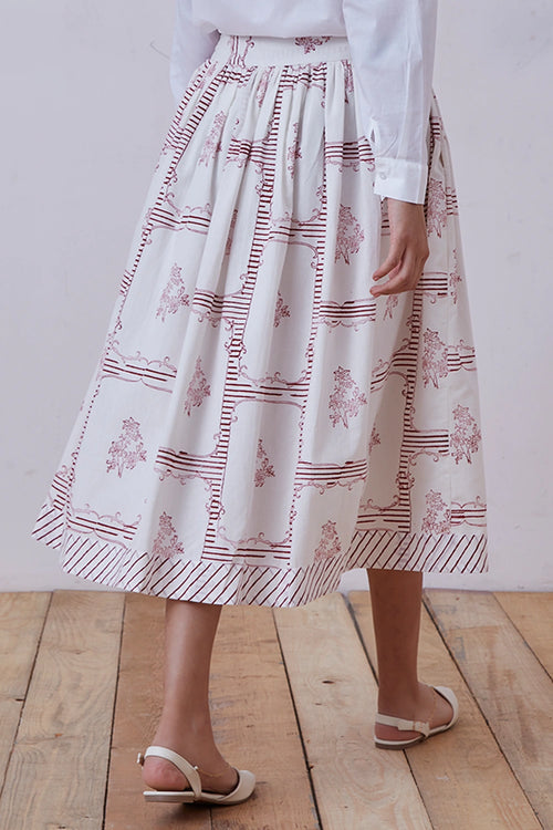 Maud Red Hand Printed Skirt