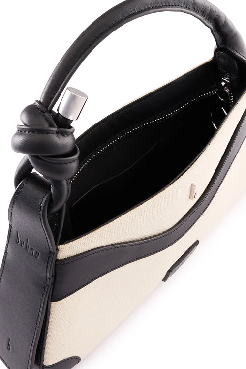Melina Canvas Sand Black Crossbody Bag