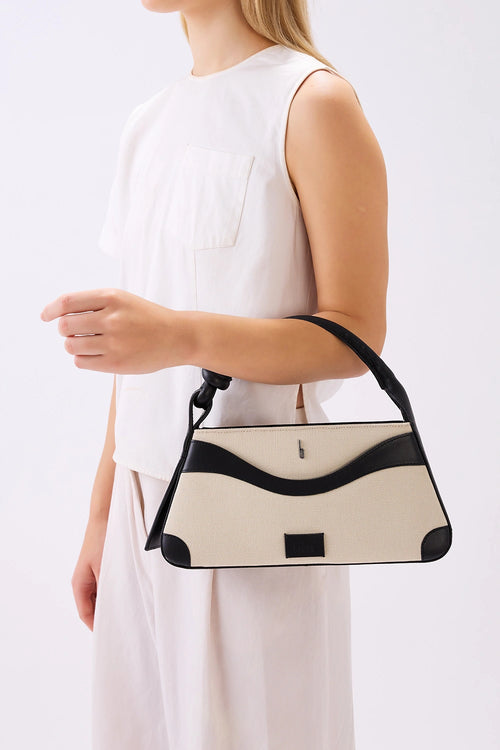 Melina Canvas Sand Black Crossbody Bag