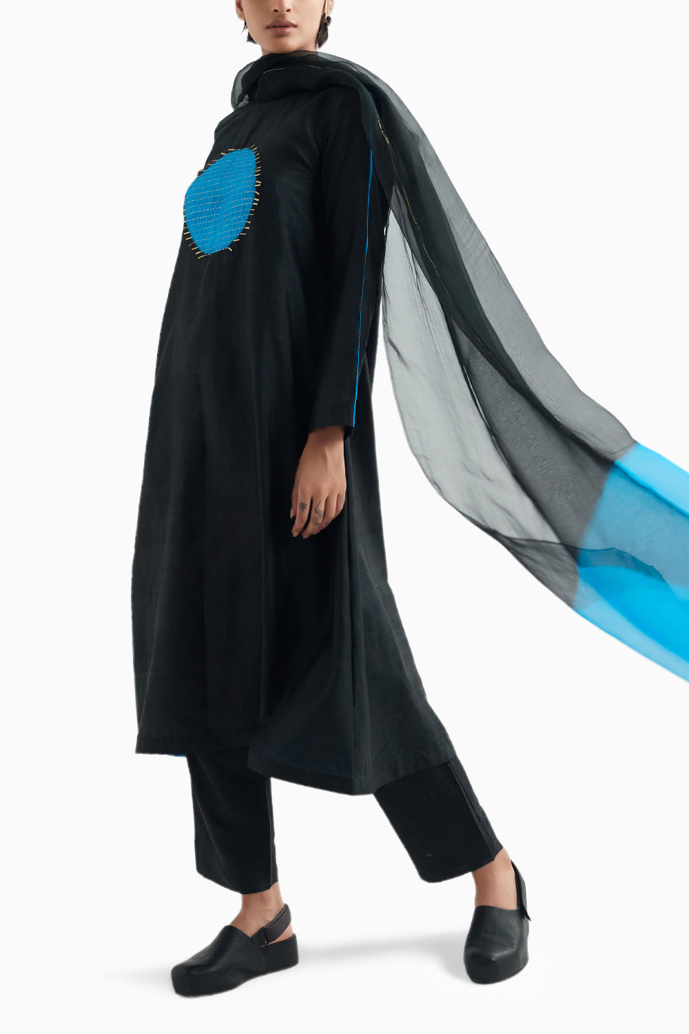 Methyle Blue and Black Moon Metal Kurta