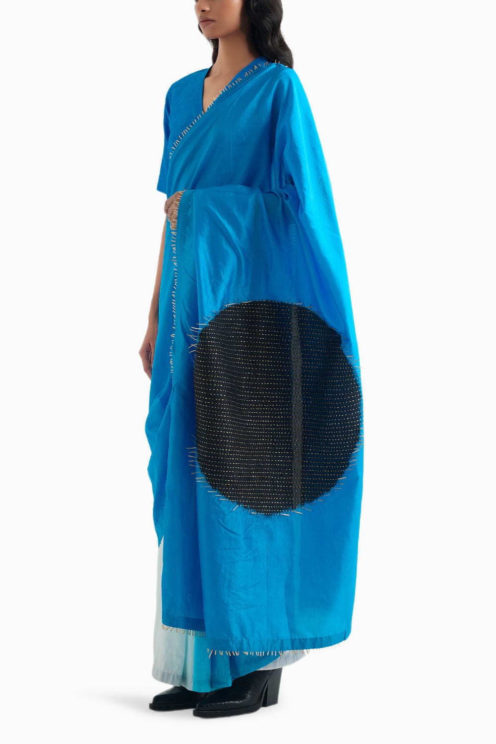 Methyle Blue Ombre Moon Metal Saree