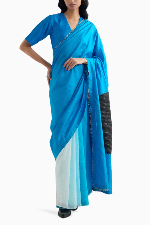 Methyle Blue Ombre Moon Metal Saree