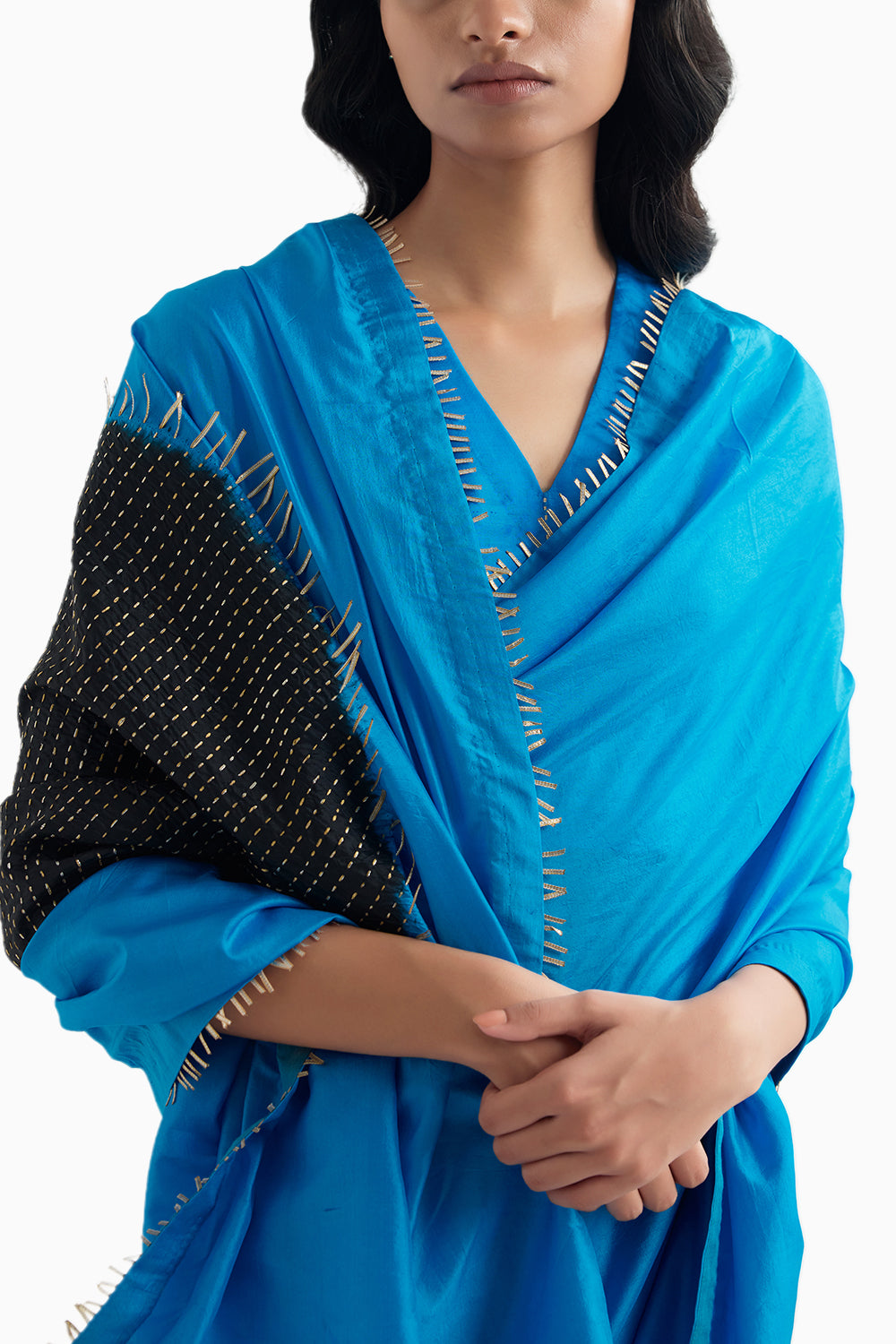 Methyle Blue Ombre Moon Metal Saree