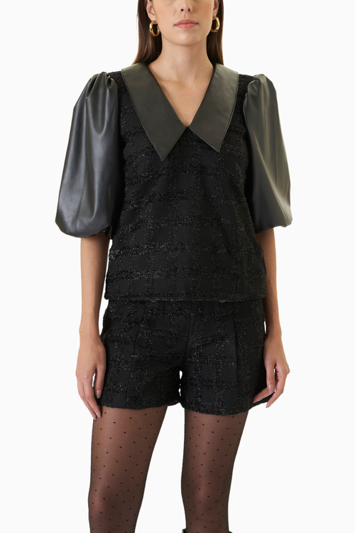 Metallic Faux Leather Trimmed Co-ord Set