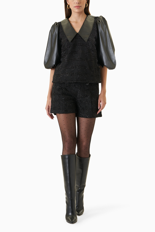 Metallic Faux Leather Trimmed Co-ord Set