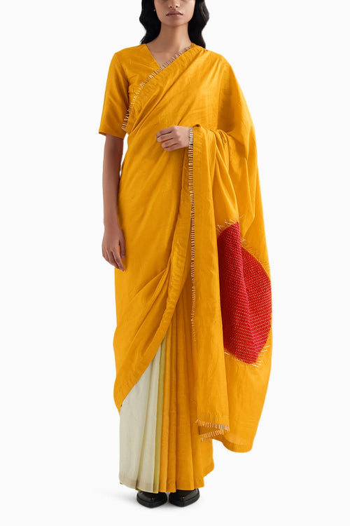 Mineral Yellow Ombre Moon Metal Saree