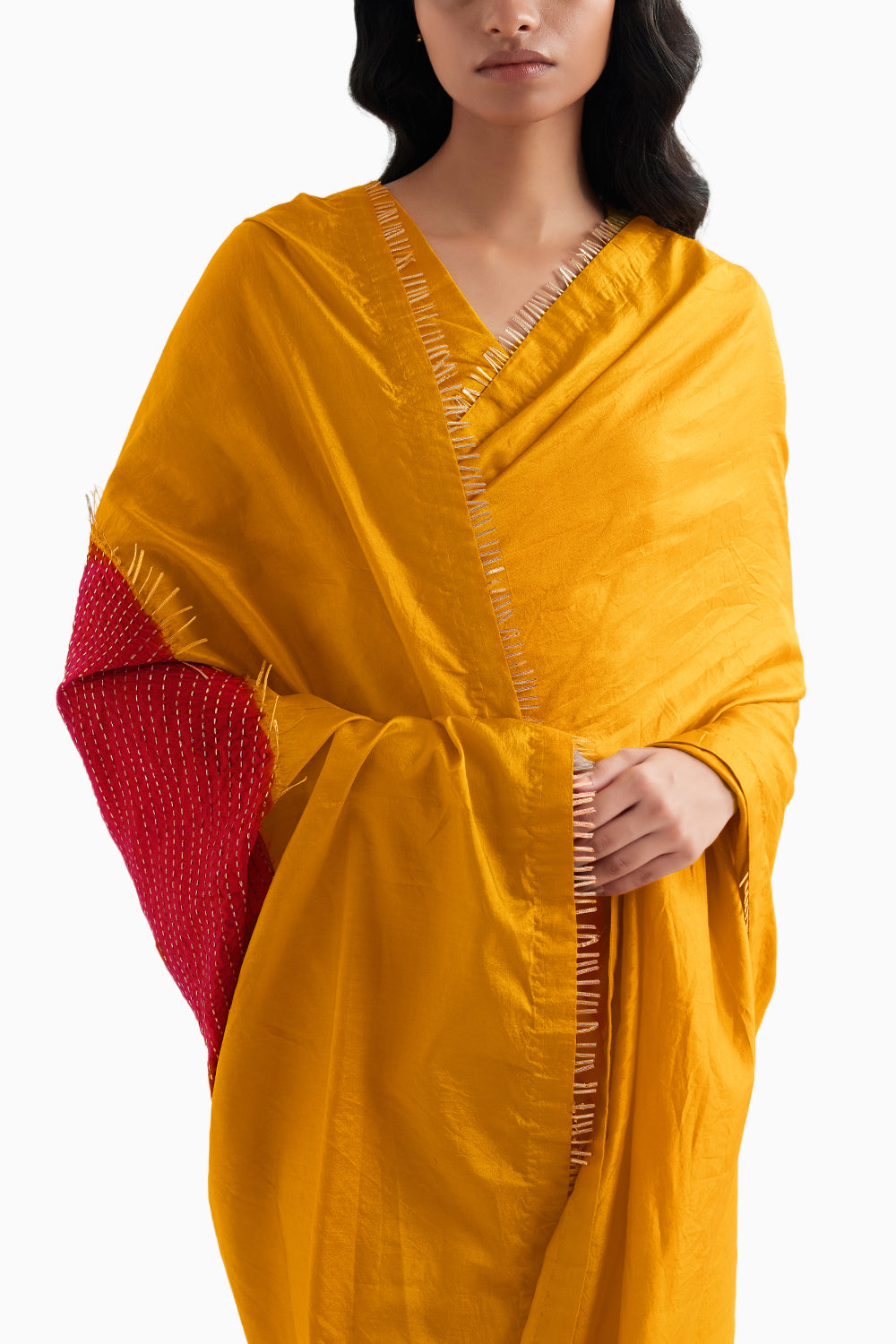 Mineral Yellow Ombre Moon Metal Saree